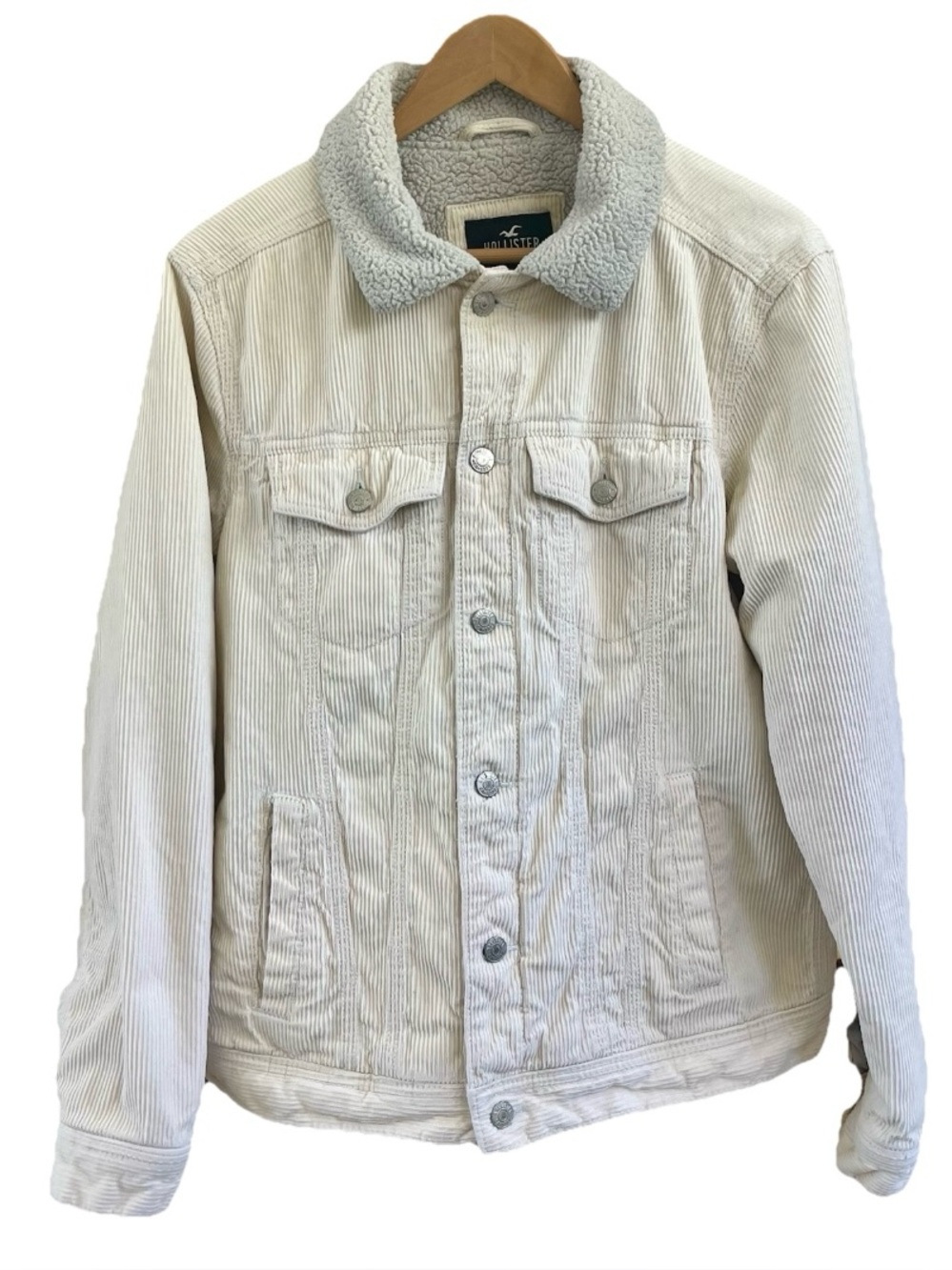 Hollister Men’s Sherpa Lined Corduroy Trucker Jacket Cream Off White Size M